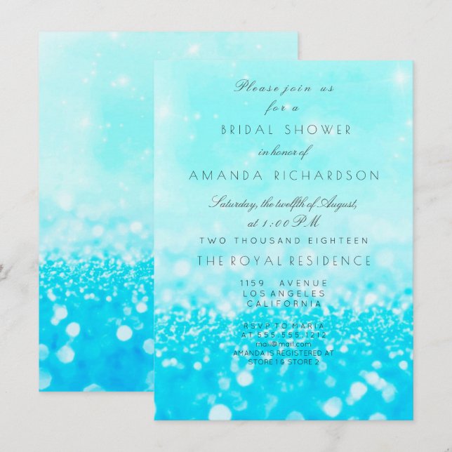 Tiffany Ocean Blue Aqua Glitter Bridal Shower Invitation (Front/Back)