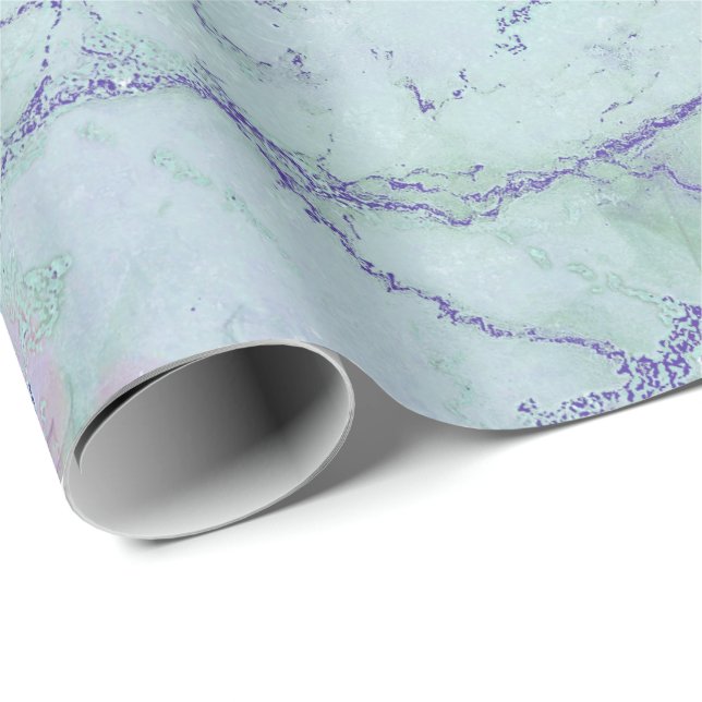 Tiffany Pink Aqua Sapphire Purple Abstract  Marble Wrapping Paper (Roll Corner)