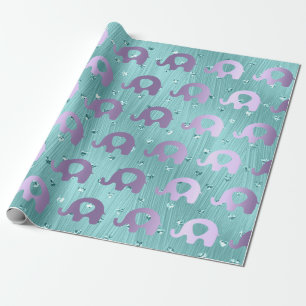 Tiffany Purple Elephant Baby Shower Princess Heart Wrapping Paper