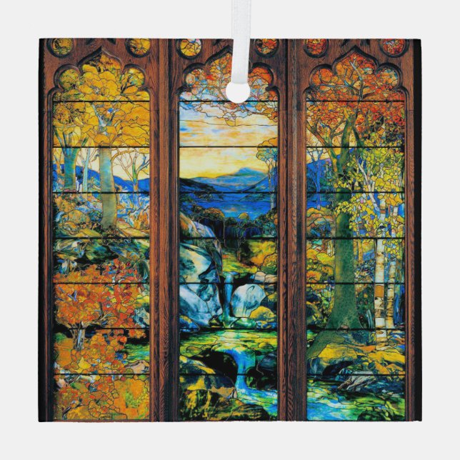 Tiffany Stained Glass Window Fall Landscape Ornament (Back)