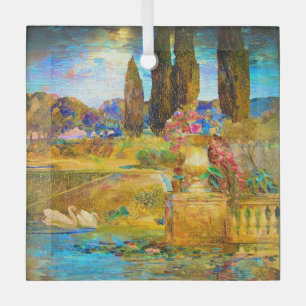 Tiffany Stained Glass Window Swans Ornament