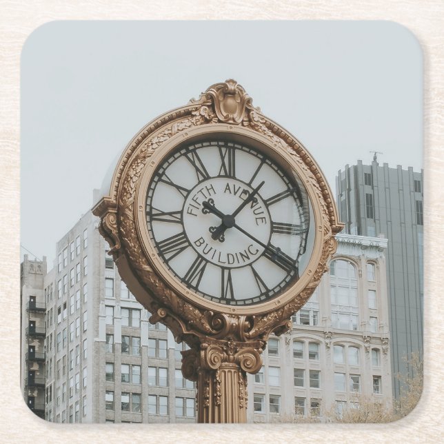 Tiffany Street Clock in New York Square Paper Coaster (Front)