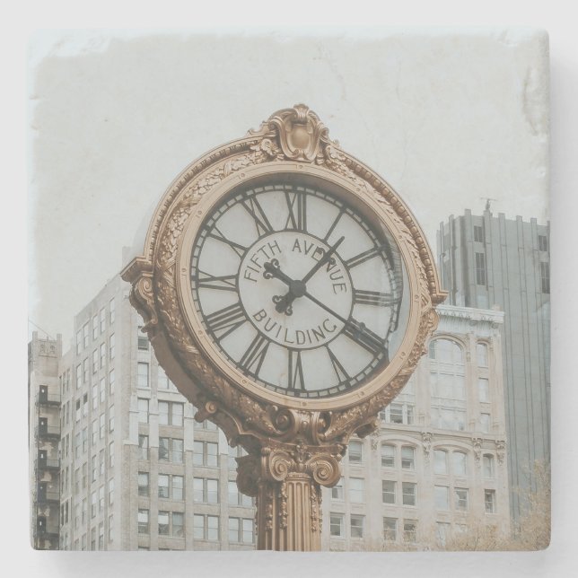 Tiffany Street Clock in New York Stone Coaster (Front)