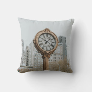 Tiffany Street Clock in New York Throw Pillow