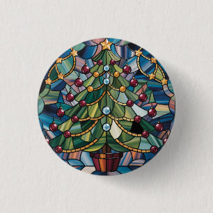 Tiffany-Style Stained Glass Christmas Tree 1 Inch Round Button