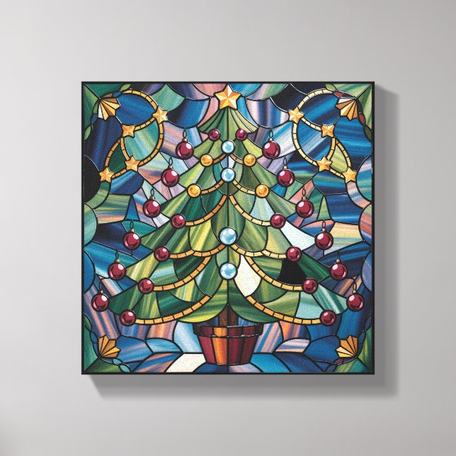 Tiffany-Style Stained Glass Christmas Tree Canvas Print (Front)