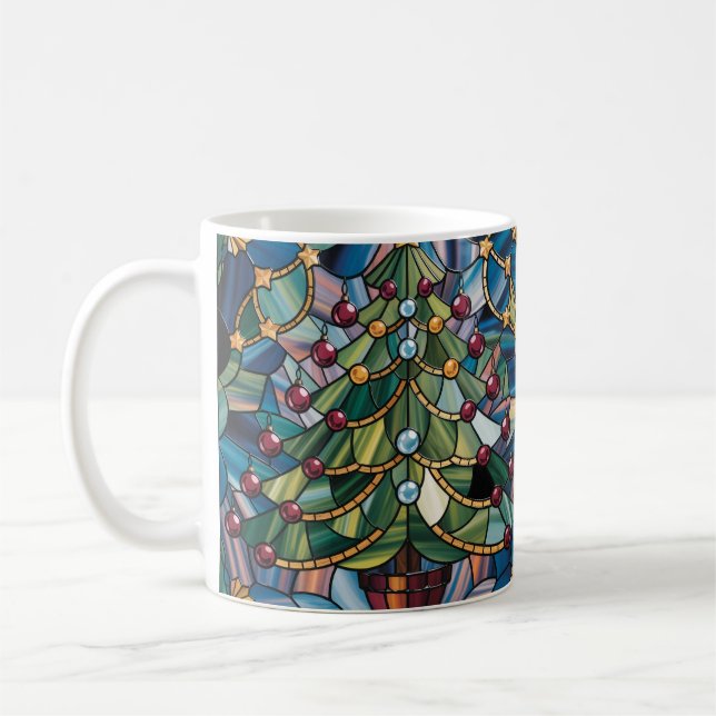 Tiffany-Style Stained Glass Christmas Tree Coffee Mug (Left)