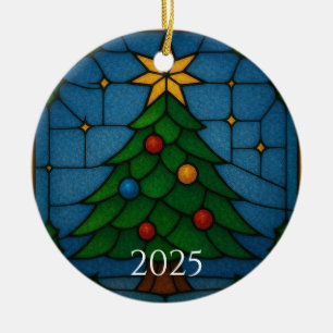 Tiffany Style Stained Glass Christmas Tree Design Ceramic Ornament