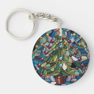 Tiffany-Style Stained Glass Christmas Tree Keychain