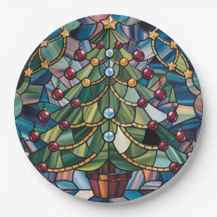 Tiffany-Style Stained Glass Christmas Tree Paper Plate