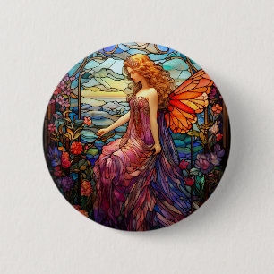 Tiffany Style Stained Glass Magical Fairy 2 Inch Round Button