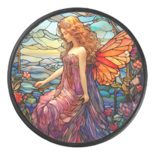 Tiffany Style Stained Glass Magical Fairy Hockey Puck
