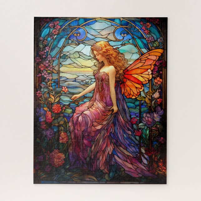 Tiffany Style Stained Glass Magical Fairy Jigsaw Puzzle (Vertical)
