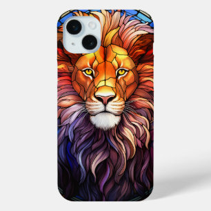Tiffany-Style Stained Glass Majestic Lion iPhone 15 Mini Case