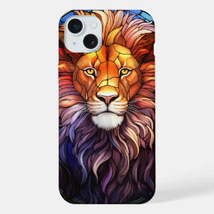 Tiffany-Style Stained Glass Majestic Lion iPhone 15 Plus Case