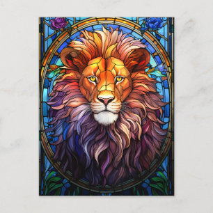 Tiffany-Style Stained Glass Majestic Lion Postcard