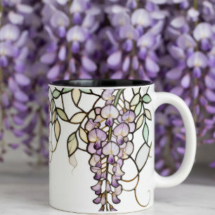 Tiffany Style Wisteria Stained Glass Art Nouveau Two-Tone Coffee Mug