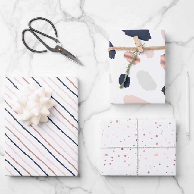 Tiffany Styles Collection Rose Gold & Navy Blue Wrapping Paper Sheet (Front)