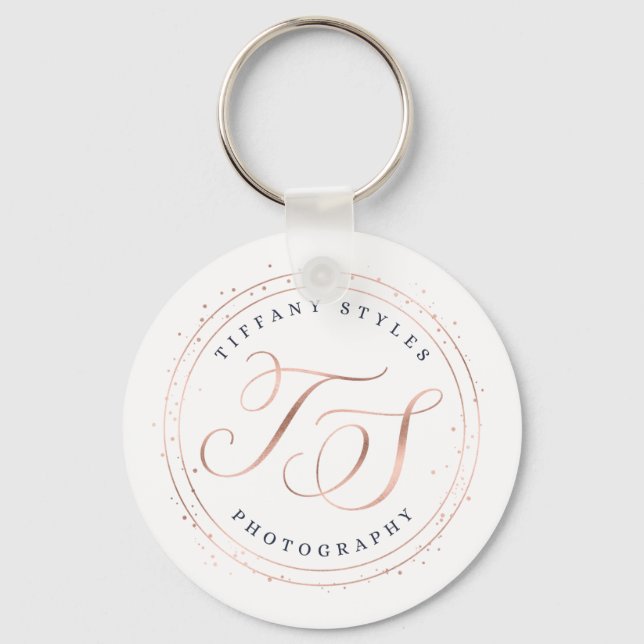Tiffany Styles Navy Blue & Rose Gold Company Logo Keychain (Front)