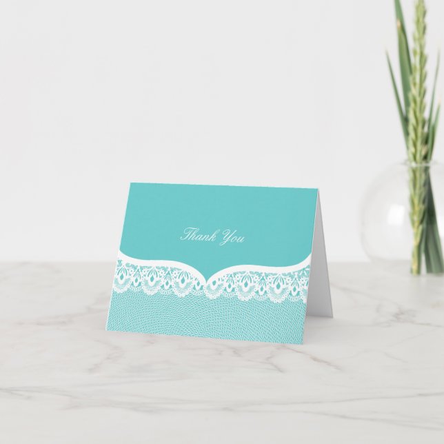 Tiffany Teal Lace Wedding Thank You Note (Front)