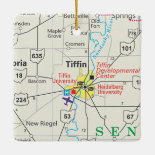 Tiffin Ohio Road Map Ceramic Ornament