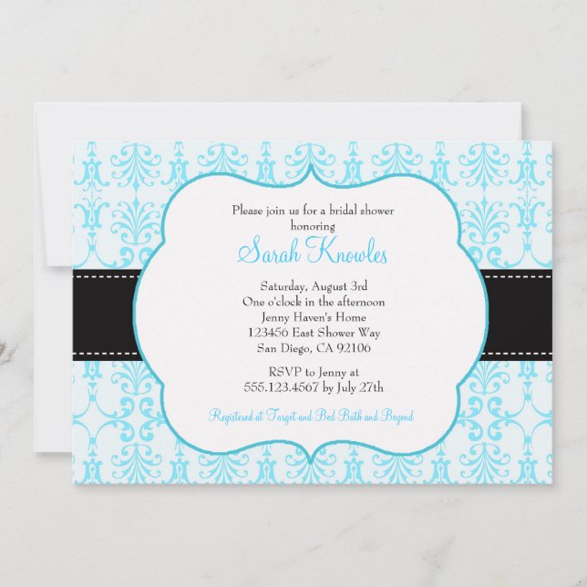 Tiffny Bleu Douche nuptiale Invitations Damas (Devant)