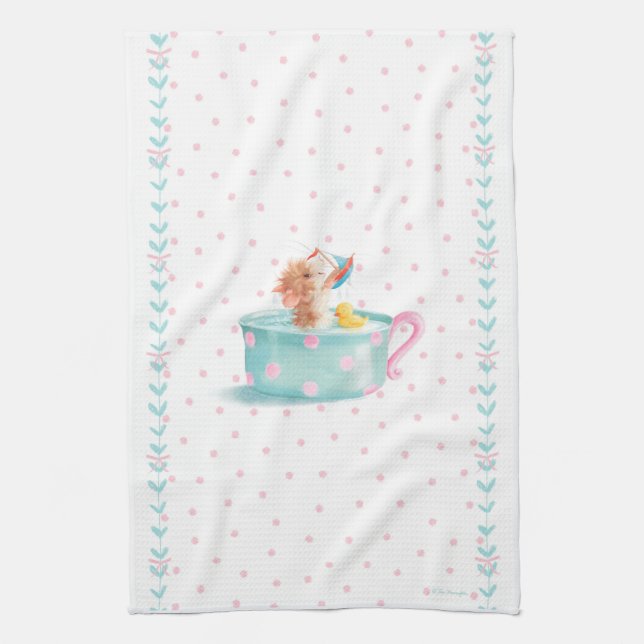 Tiffy Mouse Taking a Teacup Bath Kitchen Towel (Vertical)