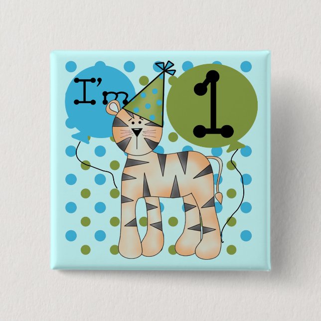 Tiger 1st Birthday T-shirts and Gifts 2 Inch Square Button (Front)