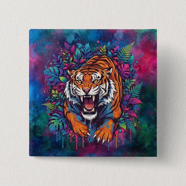 Tiger 2 Inch Square Button (Front)