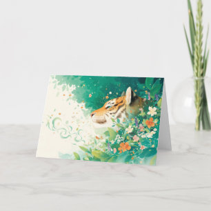 Tiger Amid Blossoms and Greenery Card