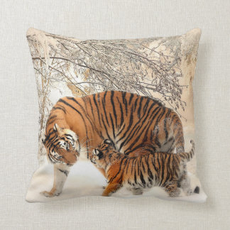 Tiger And Cub Design Cotton Throw Pillow