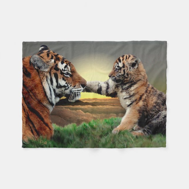 Tiger and Cub Fleece Blanket (Front (Horizontal))