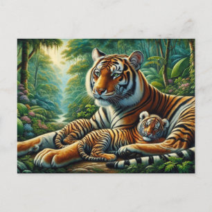 Tiger and Cub in a Lush Jungle Painting Postcard