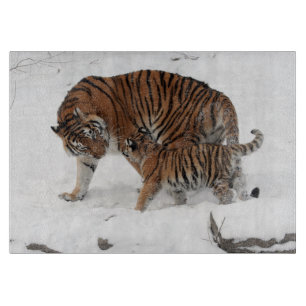 Tiger and Cub in the Snow Cutting Board