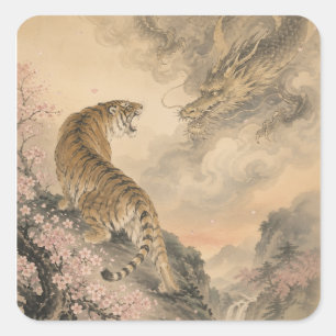 tiger and doragon square sticker