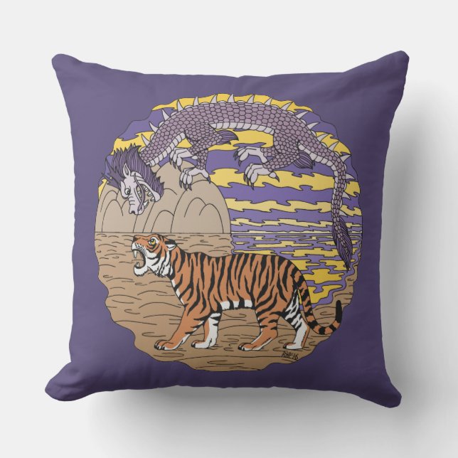 Tiger and Dragon Outdoor Pillow (Front)