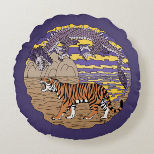 Tiger and Dragon Round Pillow