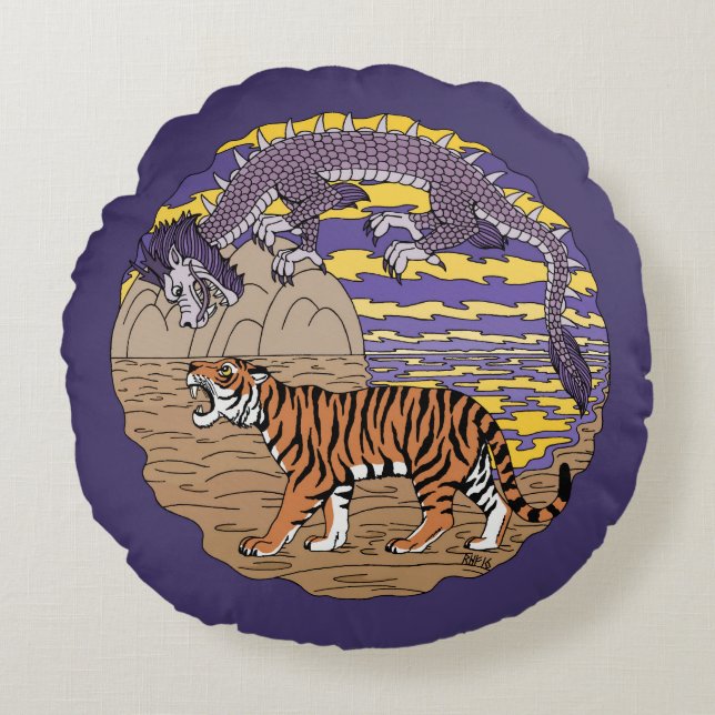 Tiger and Dragon Round Pillow (Front)