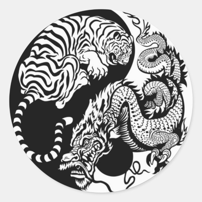 Tiger And Dragon Yin/Yang Classic Round Sticker (Front)