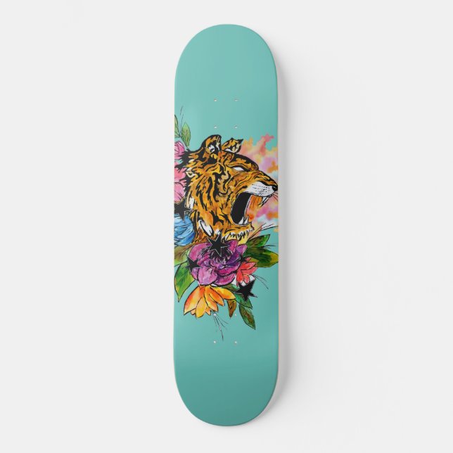 Tiger and Flowers Skateboard (Front)