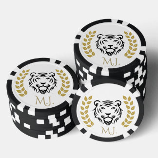 Tiger and Laurel black and gold Poker Chips
