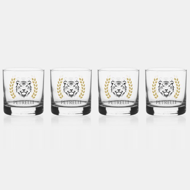 tiger and Laurels  Whiskey Glass (Front)