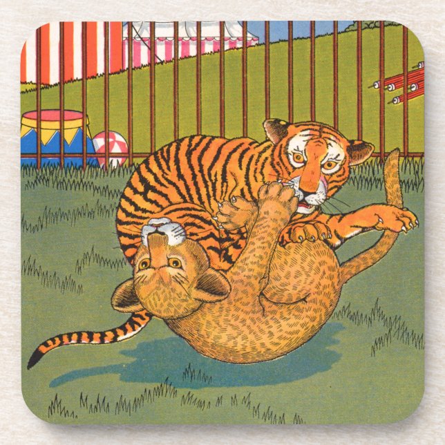 tiger and leopard wrestling coaster (Front)