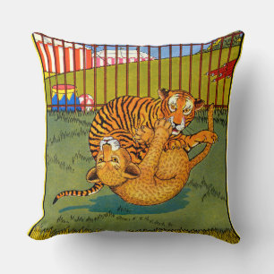 tiger and leopard wrestling throw pillow