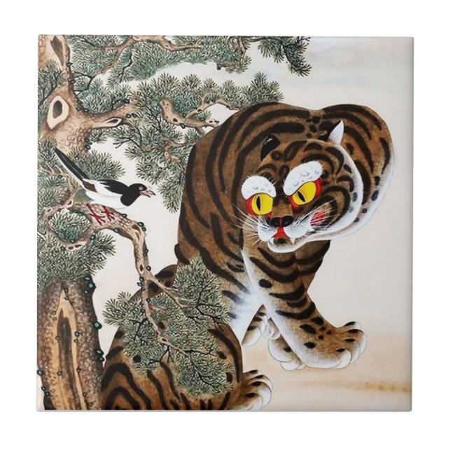 Tiger and Magpie Minhwa under Pine Tree Tile (Front)