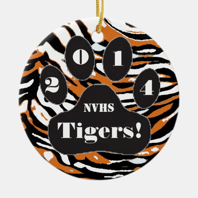 Tiger and Paw Print-School Spirit Ceramic Ornament (Front)