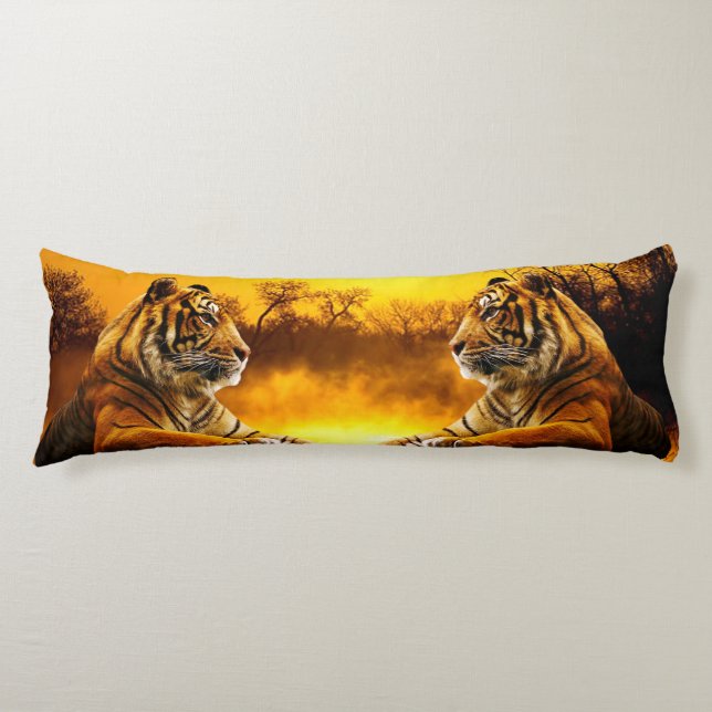 Tiger and Sunset Body Pillow (Front)