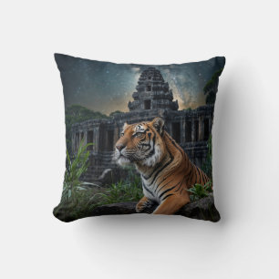 Tiger and Temple Throw Pillow