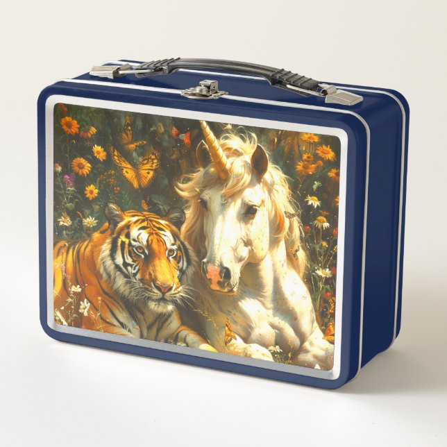 Tiger and Unicorn Metal Lunch Box (Front)