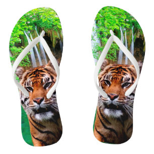 Tiger and Waterfall Flip Flops